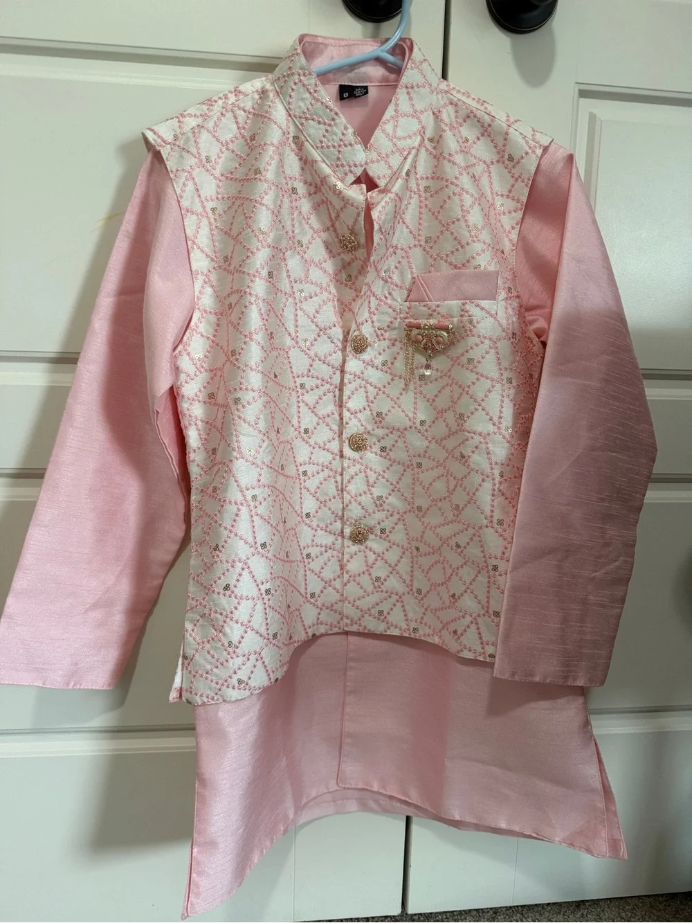 Light Pink Embroidered Boys Kurta Set Size 8